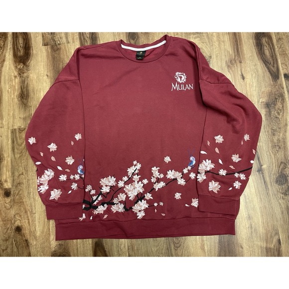 Disney Tops - 4X Disney Princess Mulan Embroidered Floral Crewneck Sweatshirt Red